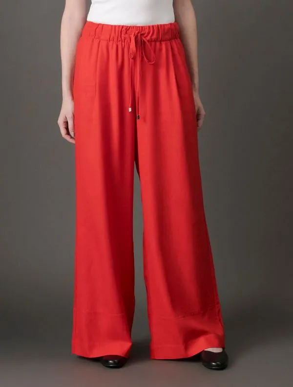 Calça Feminina Wide Leg Linho Misto Calvin Klein - Vermelho Calça Feminina Wide Leg Linho Misto Calvin Klein Vermelho 40