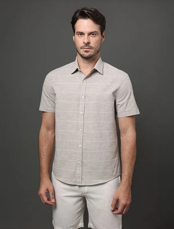 Camisa Masculina Cotton Stripes Calvin Klein - Caqui Medio Camisa Masculina Cotton Stripes Calvin Klein Caqui Medio 4