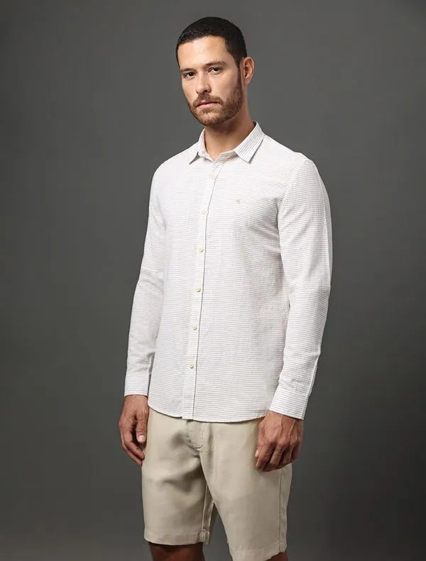 Camisa Masculina Fine Stripes Calvin Klein Jeans - Caqui Claro Camisa Masculina Fine Stripes Calvin Klein Jeans Caqui Claro p