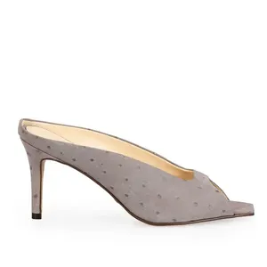 Mule Salto Alto Couro Nobuck Cinza Carbono 35