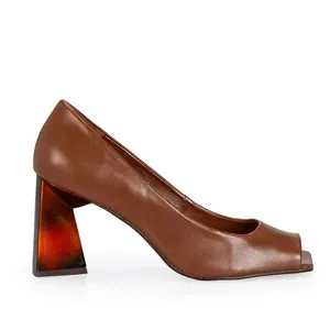 Peep Toe Couro Salto Alto Tortoise Marrom 39