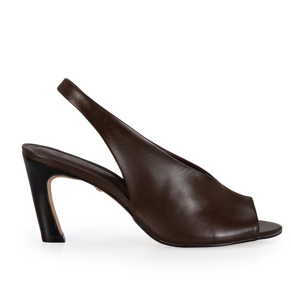 Sandália Salto Alto Slingback Couro Marrom 33