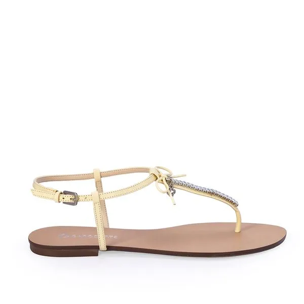 Sandália Rasteira Couro Creme Laço 34