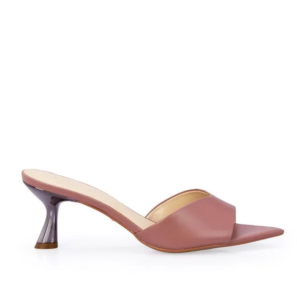 Mule Salto Médio Couro Rosa Malva 38