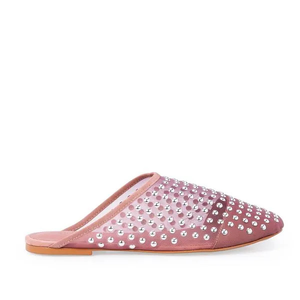 Mule Tela Nobuck Rosa Malva Tachas 40