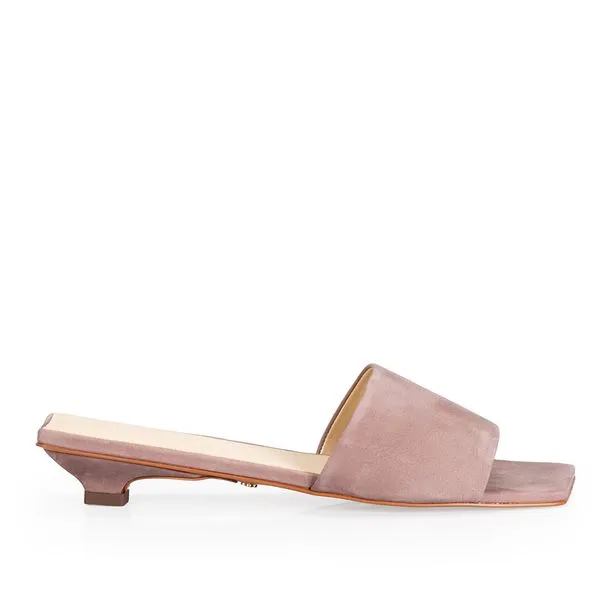 Mule Salto Baixo Couro Suede Rose 40