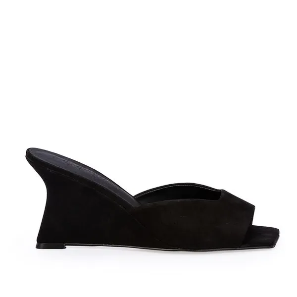 Mule Salto Anabela Couro Nobuck Preta 40