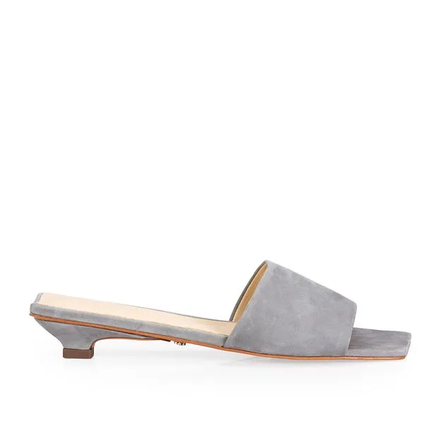 Mule Salto Baixo Couro Suede Cinza Carbono 39