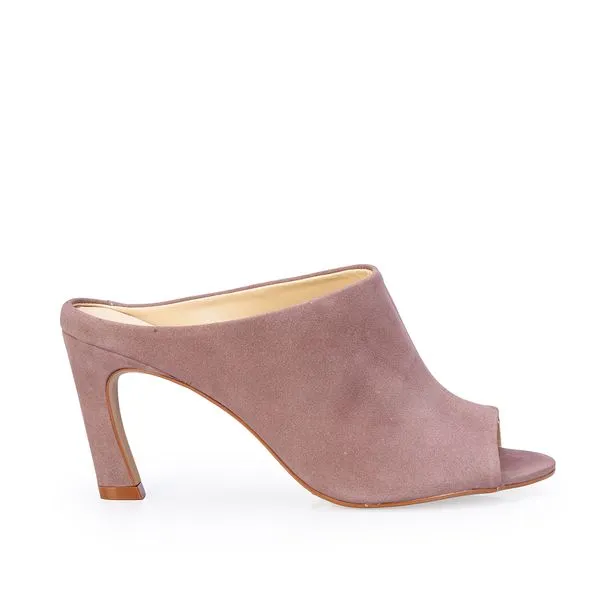 Mule Salto Alto Couro Suede Rose 36