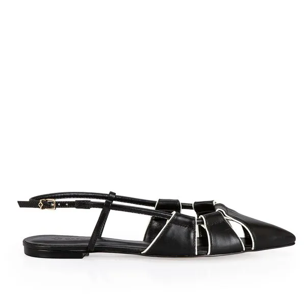 Sapatilha Slingback Couro Recortes Preta e Branca 40