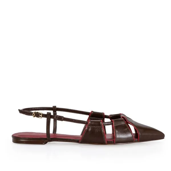 Sapatilha Slingback Couro Recortes Marrom e Amarone 39