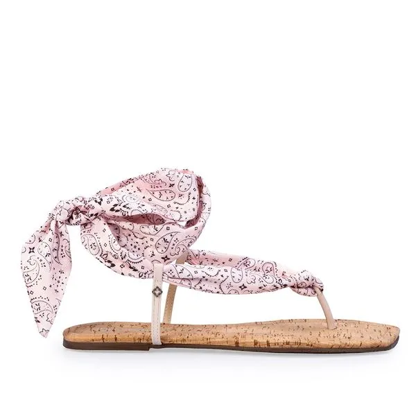 Sandália Rasteira Lenço Estampa Rosa 39