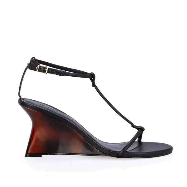Sandália Salto Alto Anabela Tortoise Couro Preta 37