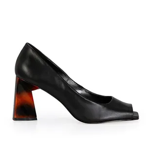 Peep Toe Salto Alto Tortoise Couro Preto 36