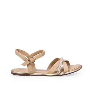 Sandália Infantil Rasteira Nude Seda Strass 30