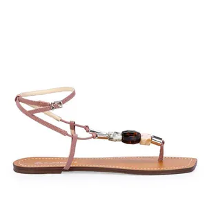 Sandália Rasteira Couro Rosa Malva 40