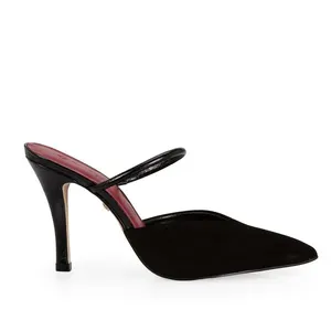 Mule Salto Alto Couro Suede Preta 33