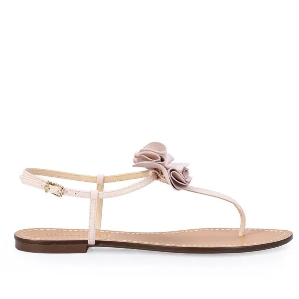 Sandália Rasteira Couro Flor Rosa 33