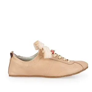 Tênis Ballerina Marrom de Couro 5 Pins + 1 Atacador Listras Nude 39