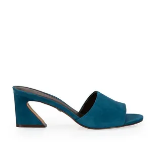 Mule Salto Médio Couro Suede Azul Cobalto 38