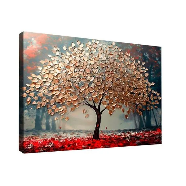 Quadro Decorativo árvore Dourada Com Lindas Folhas 180x105cm Borda Infinita