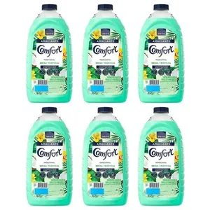 Caixa Com 6 Amaciante Comfort De Roupa Brisa Tropical Com Toque De Coco Frasco 1 8l