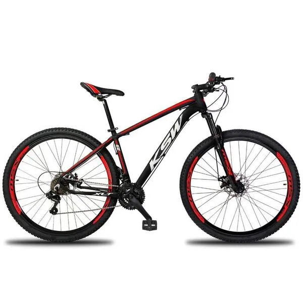 Bicicleta Aro 29 Ksw Xlt 21 Marchas Shimano E Freios A Disco - 17 Preto-vermelho E Branco