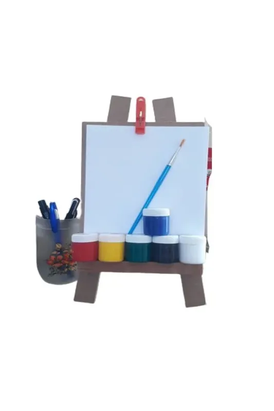 Kit Pintura Cavalete tinta pincel prancheta 10 folhas a5