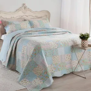 Kit Cobre Leito Colcha Mix Queen Estampado Dupla Face Floral 3 Peças - Karina