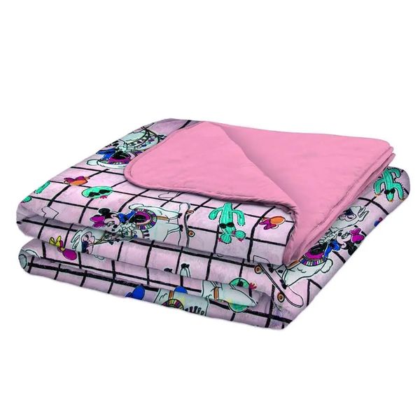 Edredom Portallar Solteiro Malha Misto 70% Algodão e 30% Poliéster Disney Minnie Lhama 1,50mx2,20m Rosa Prisma