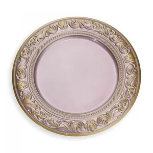 Sousplat De Plástico Rosa E Dourado Com Detalhe Em Arabesco 33Cm