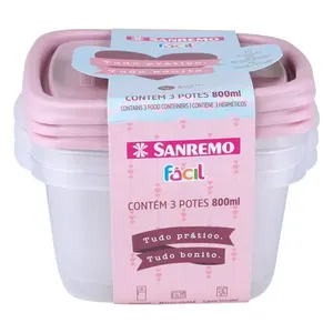Conjunto 3 Potes Quadrado 800ml SR125/3C Sanremo Sortido