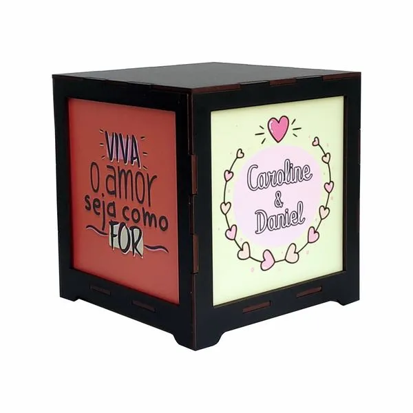Luminária Box Namorados Nome Personalizado Viva o Amor