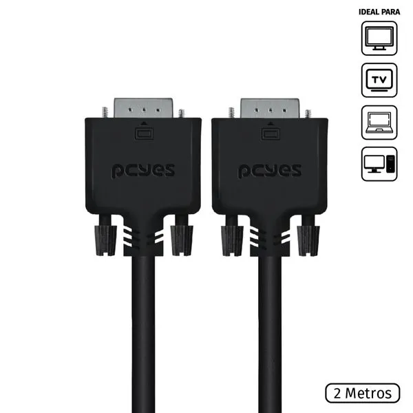 Cabo de Vídeo VGA 15 Pinos Macho para VGA 15 Pinos Macho 28AWG Puro Cobre 2 Metros - PVM15-2