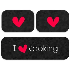Kit Tapete De Cozinha I love Cooking Preto Único