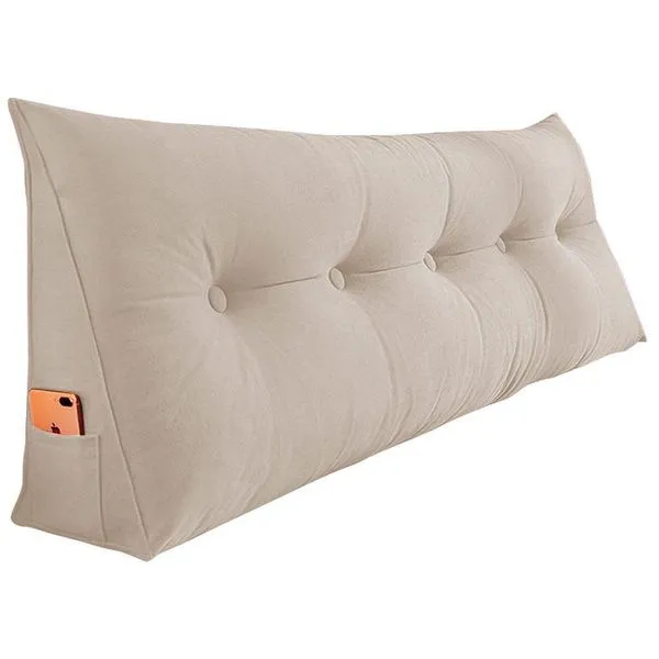 Almofada Para Cabeceira Encosto Apoio Lombar Spot 140cm Com Porta Celular Suede - Abmaza Cor Bege