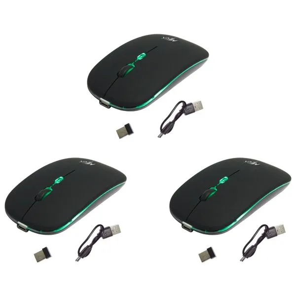 Kit 3 Mouses Sem Fio Recarregável Mega M185 com Led DPI Ajustável