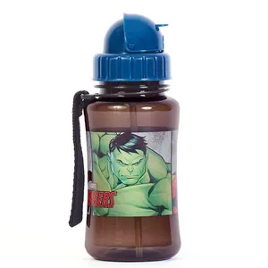 Garrafa Escolar 350ml Vingadores com Canudo Preta U / Preto