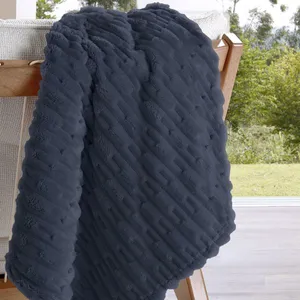 Manta KazzaVip King Microfibra 100% Poliéster Flannel Relevo Efeito Jacquard 260g/m2 Marinho