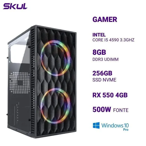 Computador 5000 Core I5 4590 3.3ghz 8gb Ddr3 Ssd 256gb Nvme Rx 550 4gb Fonte 500w Windows 10 Pro