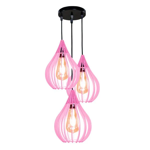 Luminária Teto Lustre pendente balcão cozinha sala trio Rosa