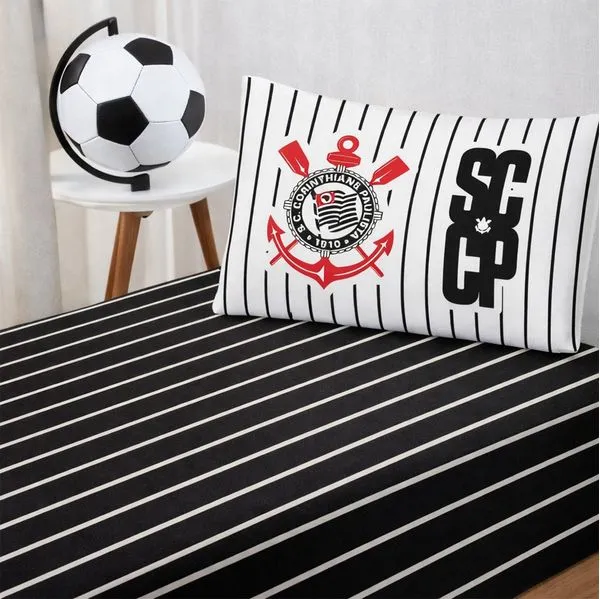 Jogo de Lençol KazzaVip Solteiro Malha 100% Algodão Licenciado Clube Corinthians 2 Peças Preto