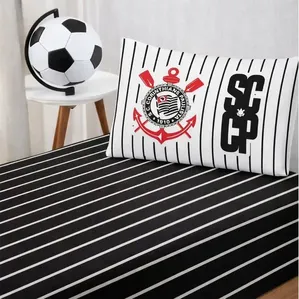 Jogo de Lençol KazzaVip Solteiro Malha 100% Algodão Licenciado Clube Corinthians 2 Peças Preto