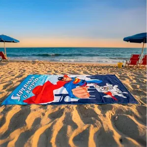 Toalha de Praia e Piscina KazzaVip Microfibra 100% Poliéster Estampada Anti Areia Licenciada Superman e Krypto 70cm x 140m Azul