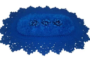 Tapete de crochê oval azul Artesanal