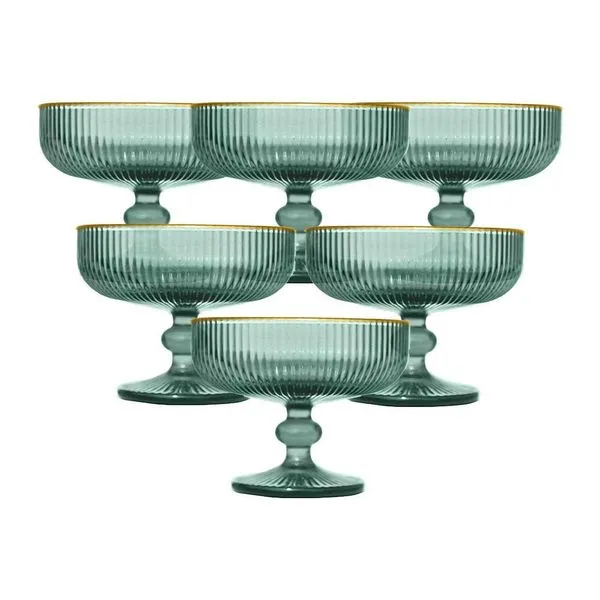 Conjunto de Taças para Sobremesa L`Hermitage Cameratta 310ml com Borda Dourada em Cristal Ecológico Verde - 6 Peças
