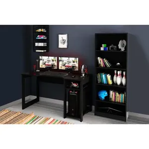 Mesa de Computador Solteiro Quarto Gamer ( de Computador + Estante) 2 Peças Preto - Tecno Mobili