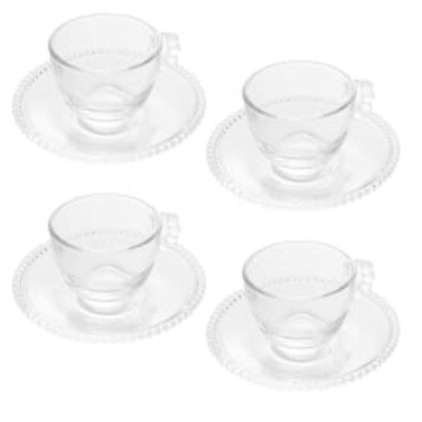 Conjunto com 4 Xícaras e Pires para Café Wolff Pearl em Cristal - 80 ml