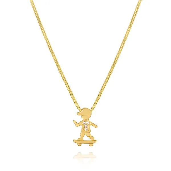 Colar Pingente Filho Menino Skate banhado ouro 18k semijoia