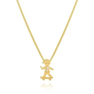 Colar Pingente Filho Menino Skate banhado ouro 18k semijoia